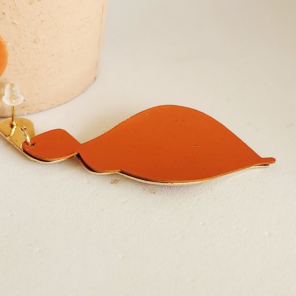 Orange Gold‎ Abstract Geometric Statement Drop Earrings Matte Wave Post Back - Picture 6 of 8